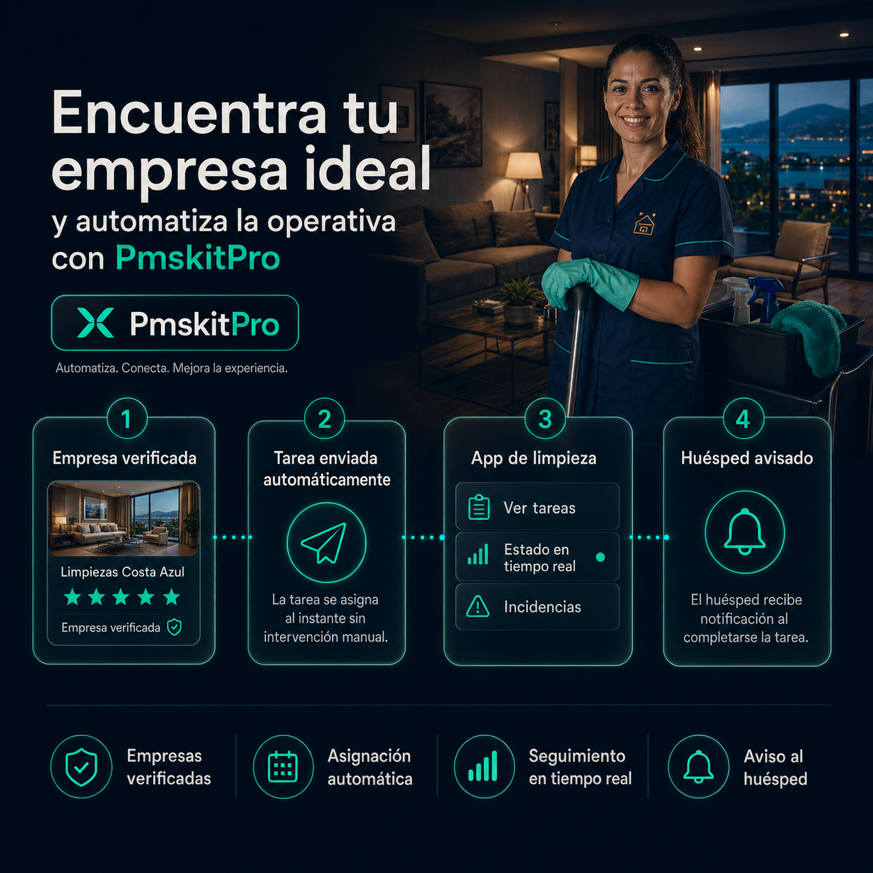 PMS Kit Pro · Aviso automático al huésped cuando el apartamento está listo